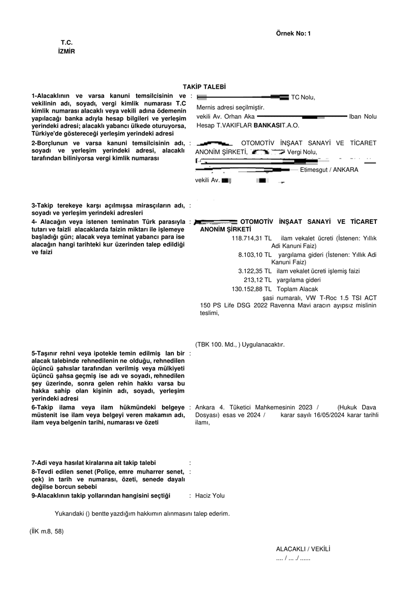 Ankara 4. Tüketici Mahkemesi icra aşaması