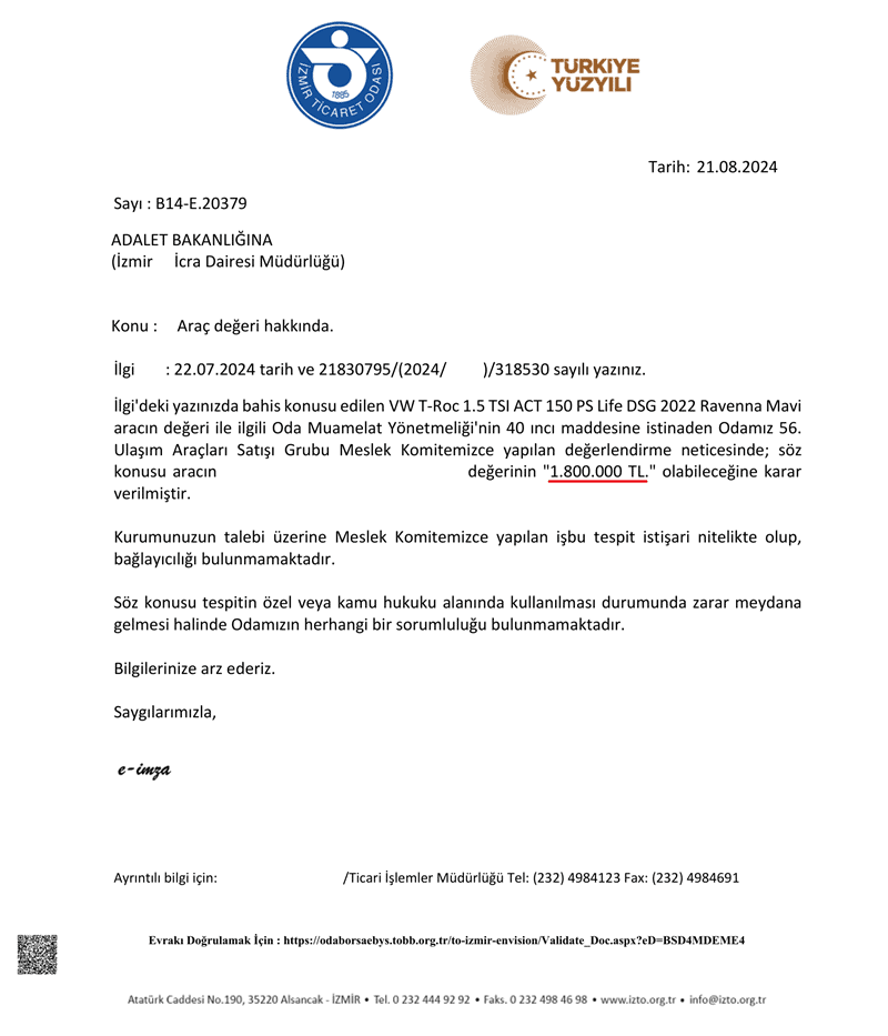 Ticaret Odası - Sıfır Araç Güncel Piyasa Değeri Tespiti