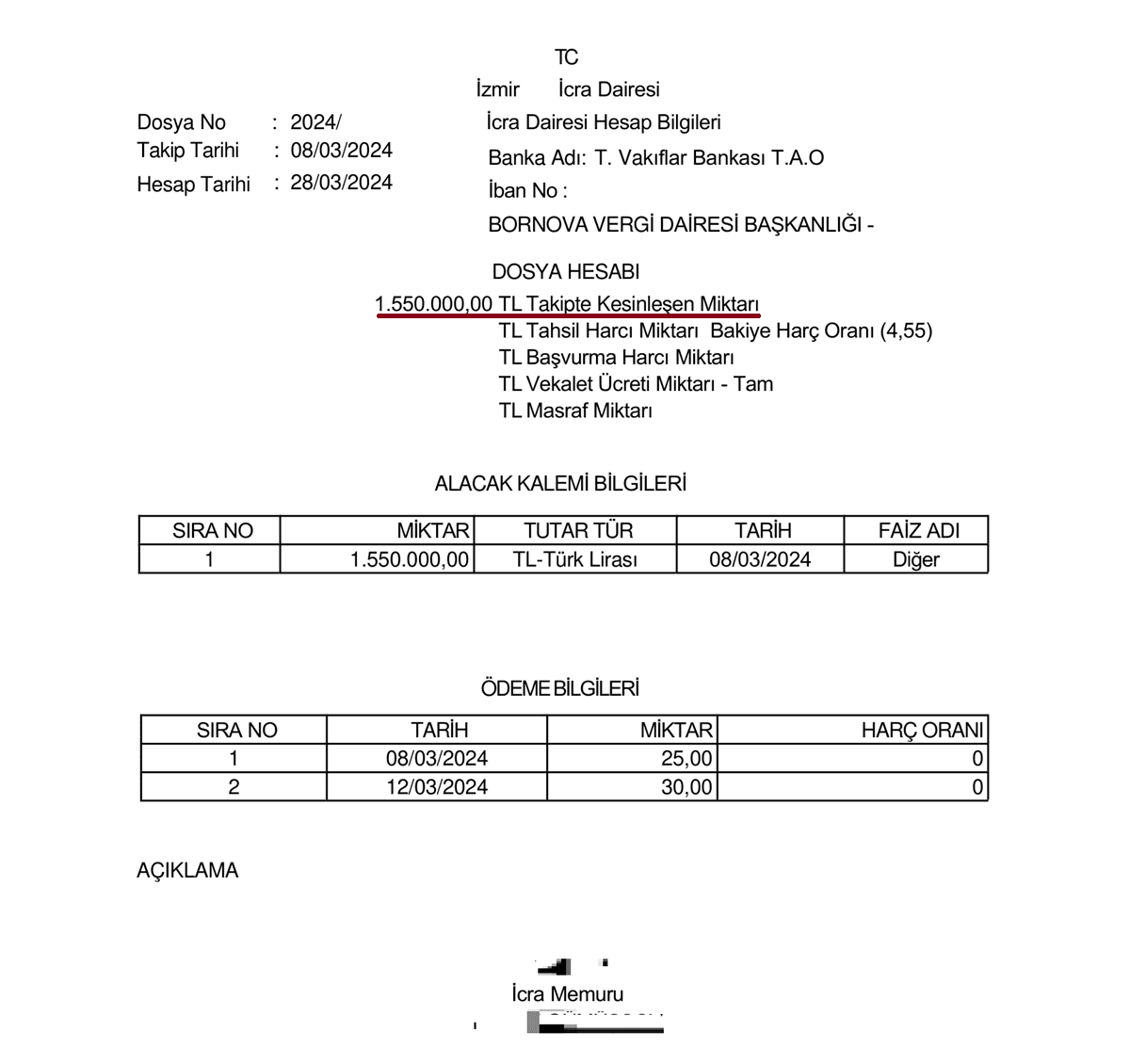 Misliyle değişim icra dosyası