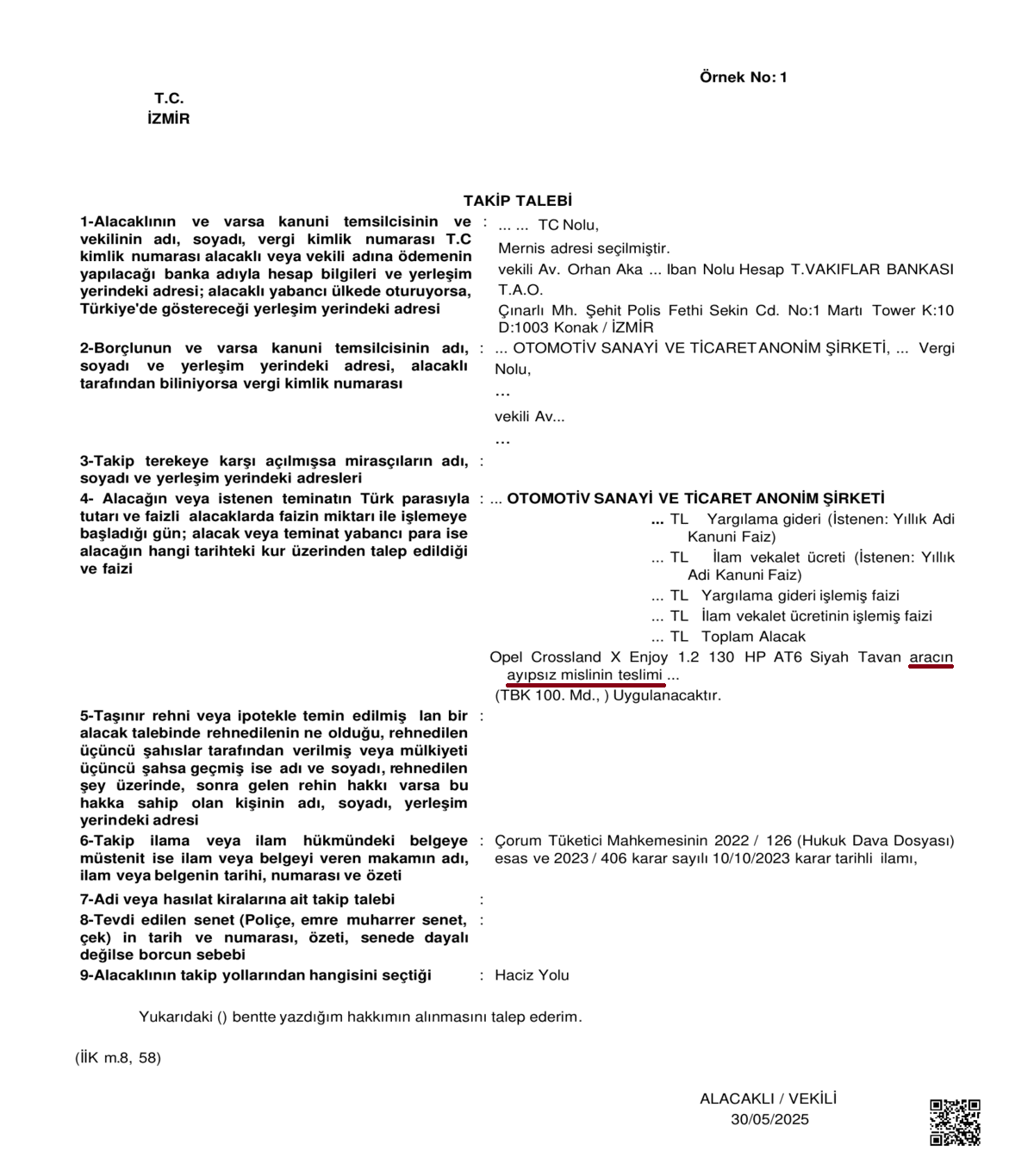 misliyle değişim icra