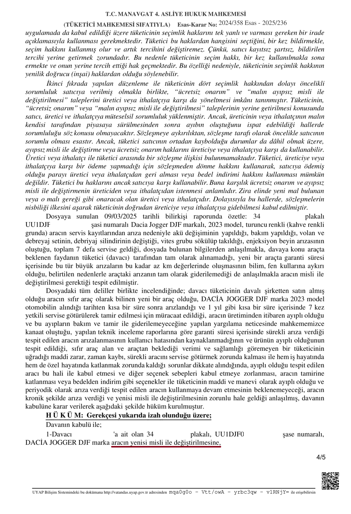 araç değişim kararı stokta araç yok mahkeme ilamı