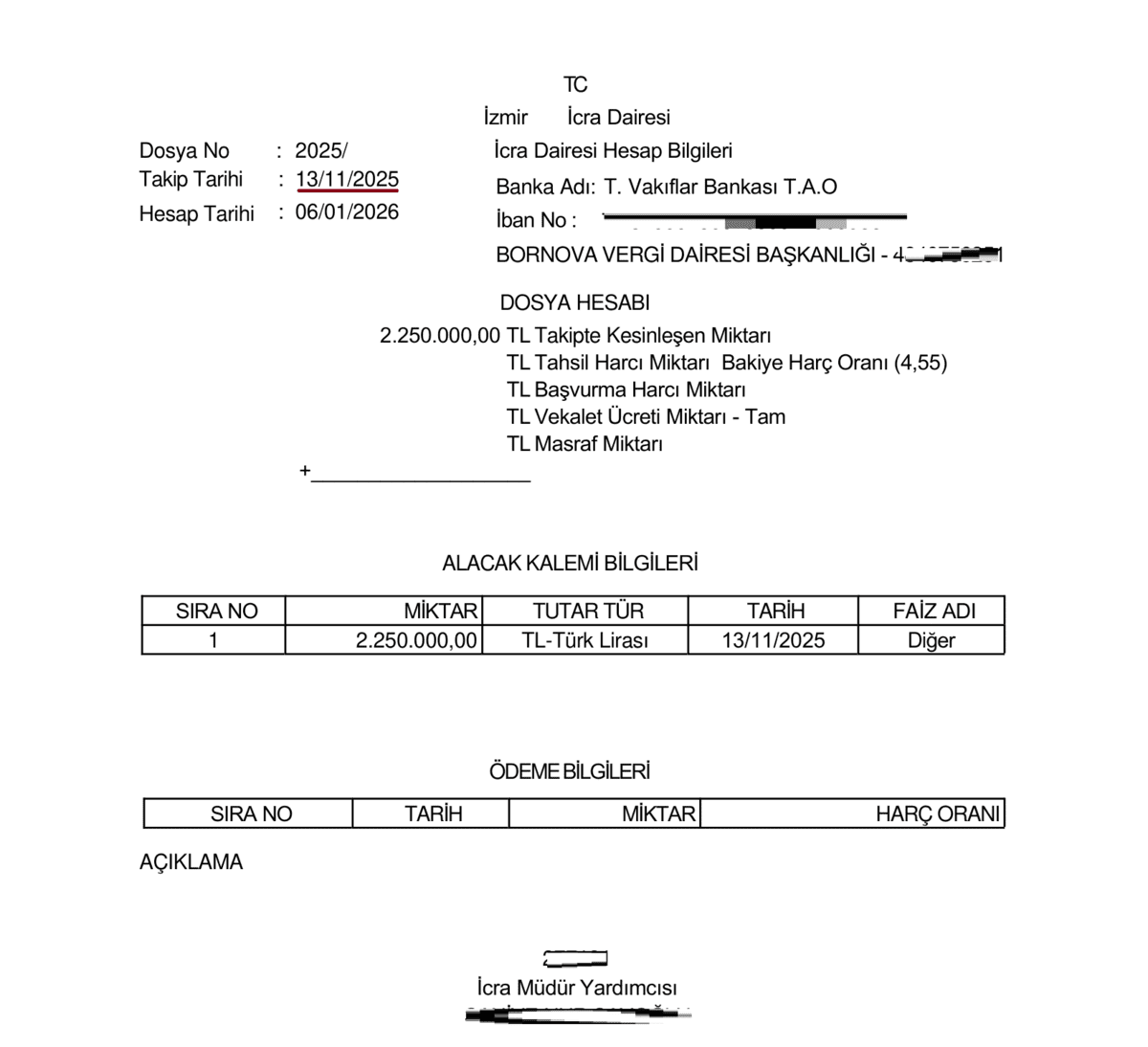 misliyle değişim icra takibi dosya hesabı