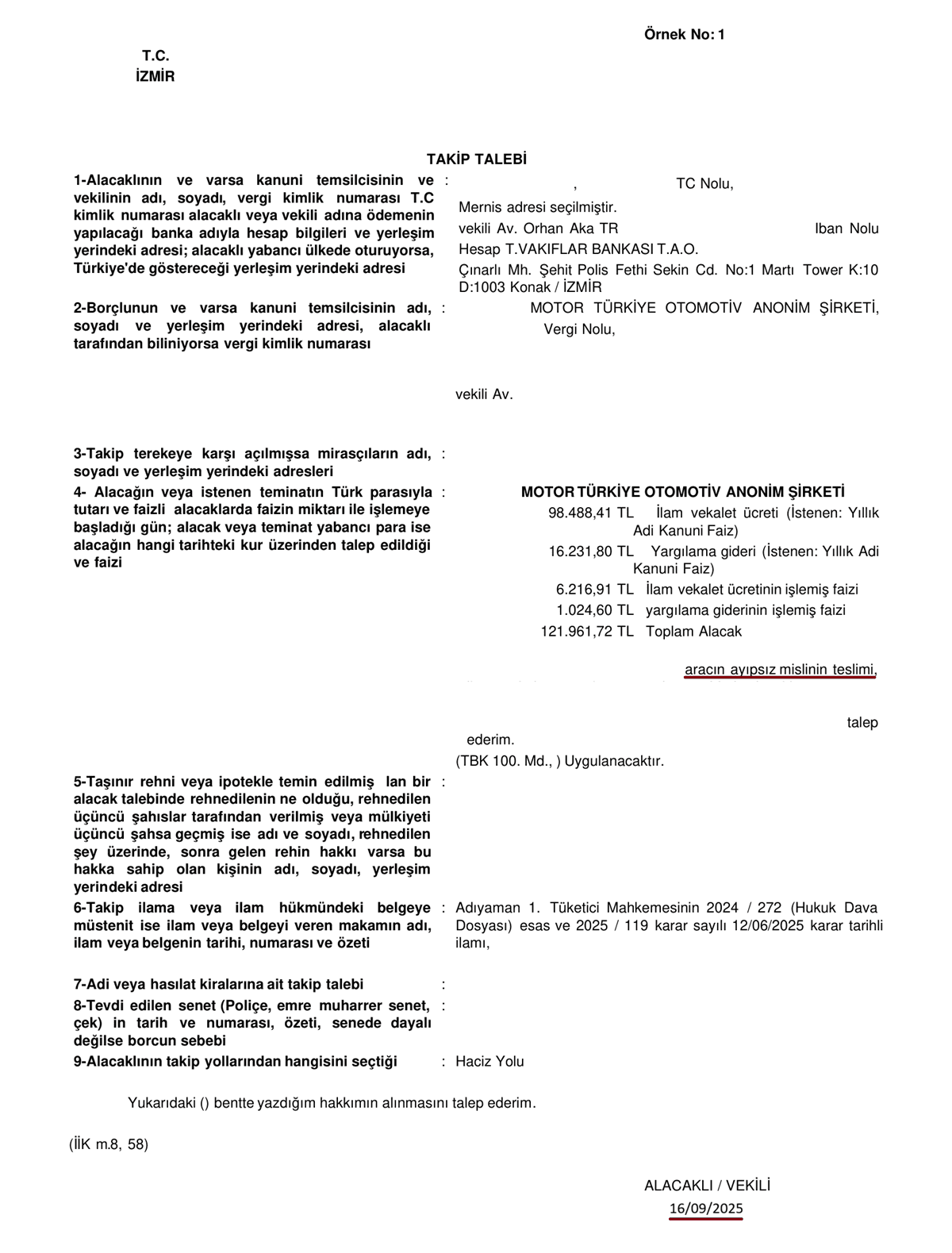 Misliyle değişim icra