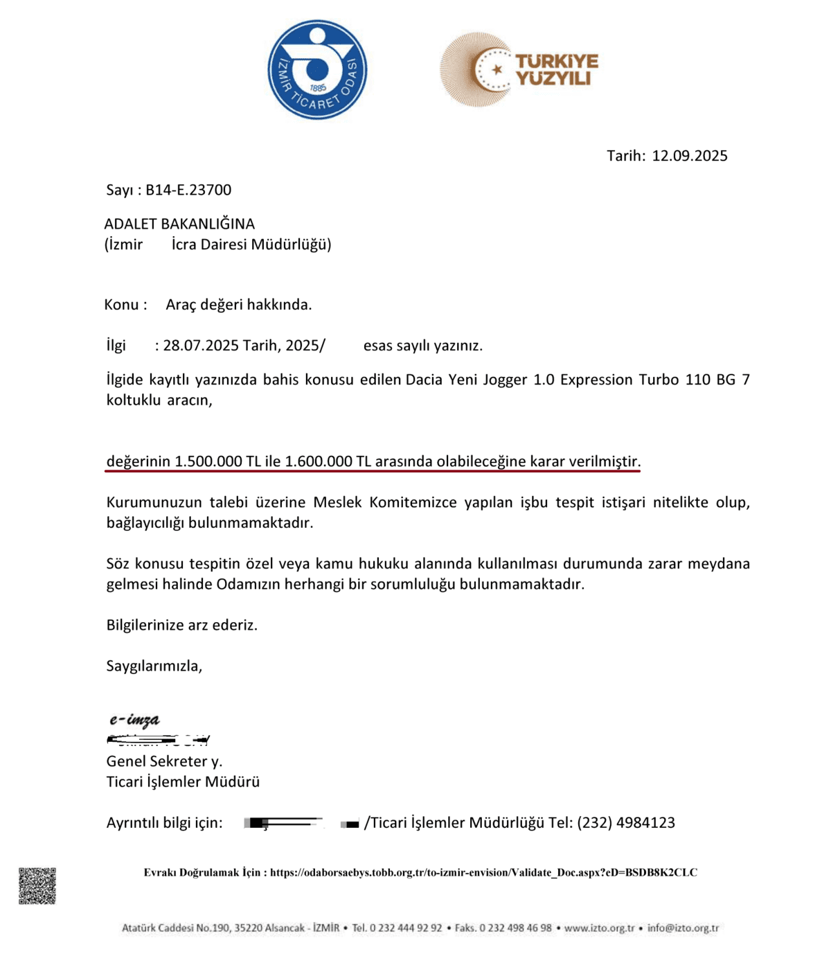 Dacia Jogger araç değişim kararı bedel tespiti