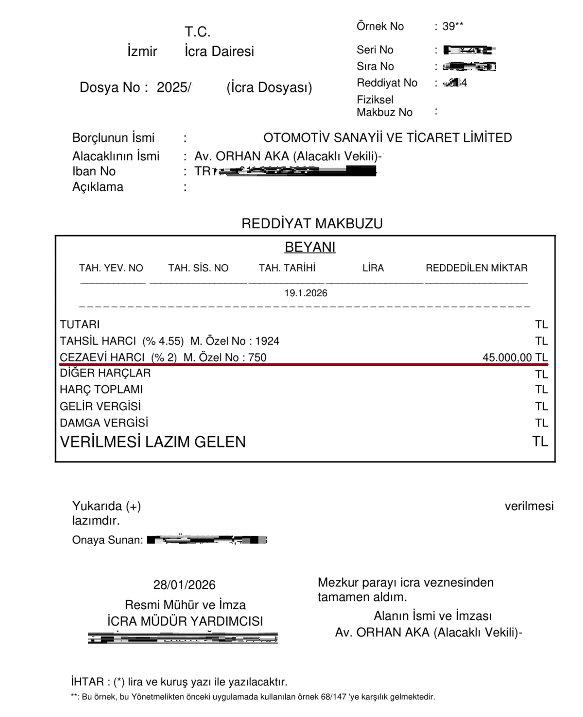 misliyle değişim icra ödemesi