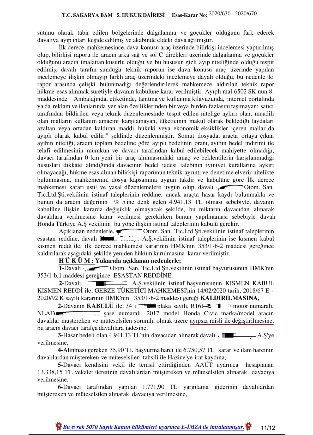 misliyle değişim mahkeme kararı