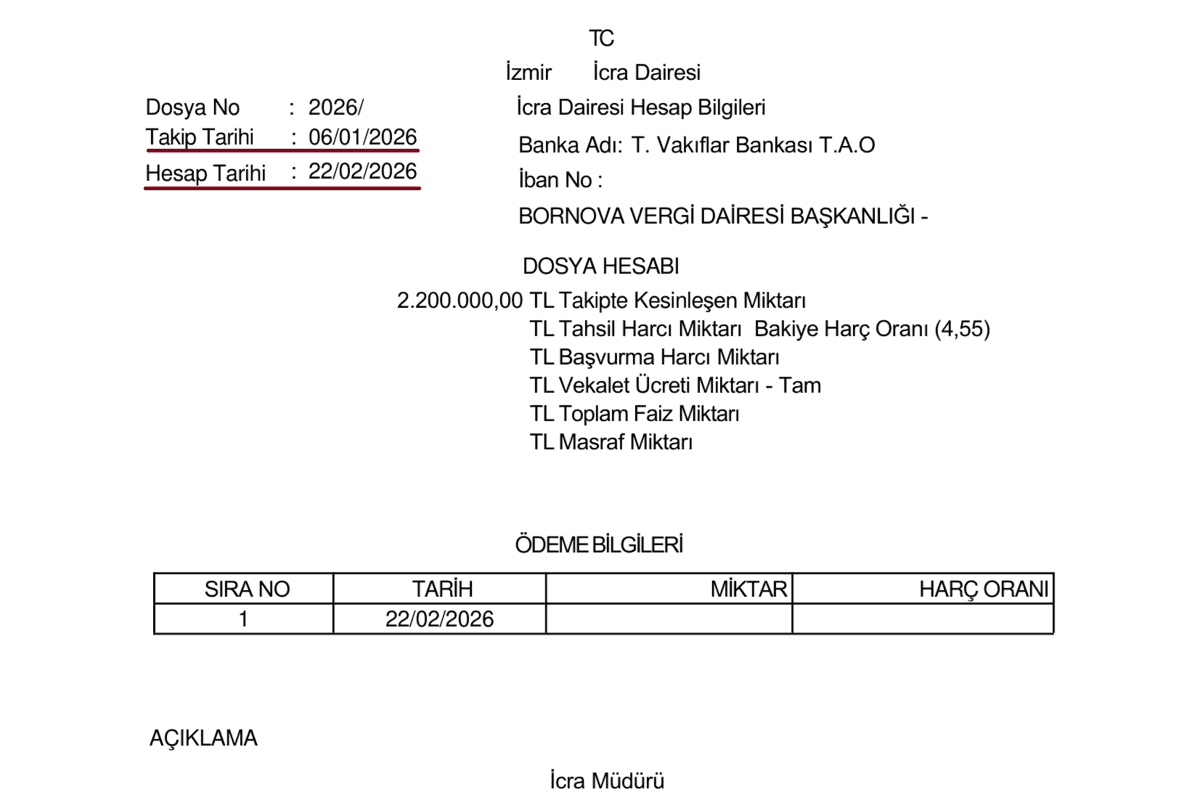 İcra müdürlüğünün dosya hesabı